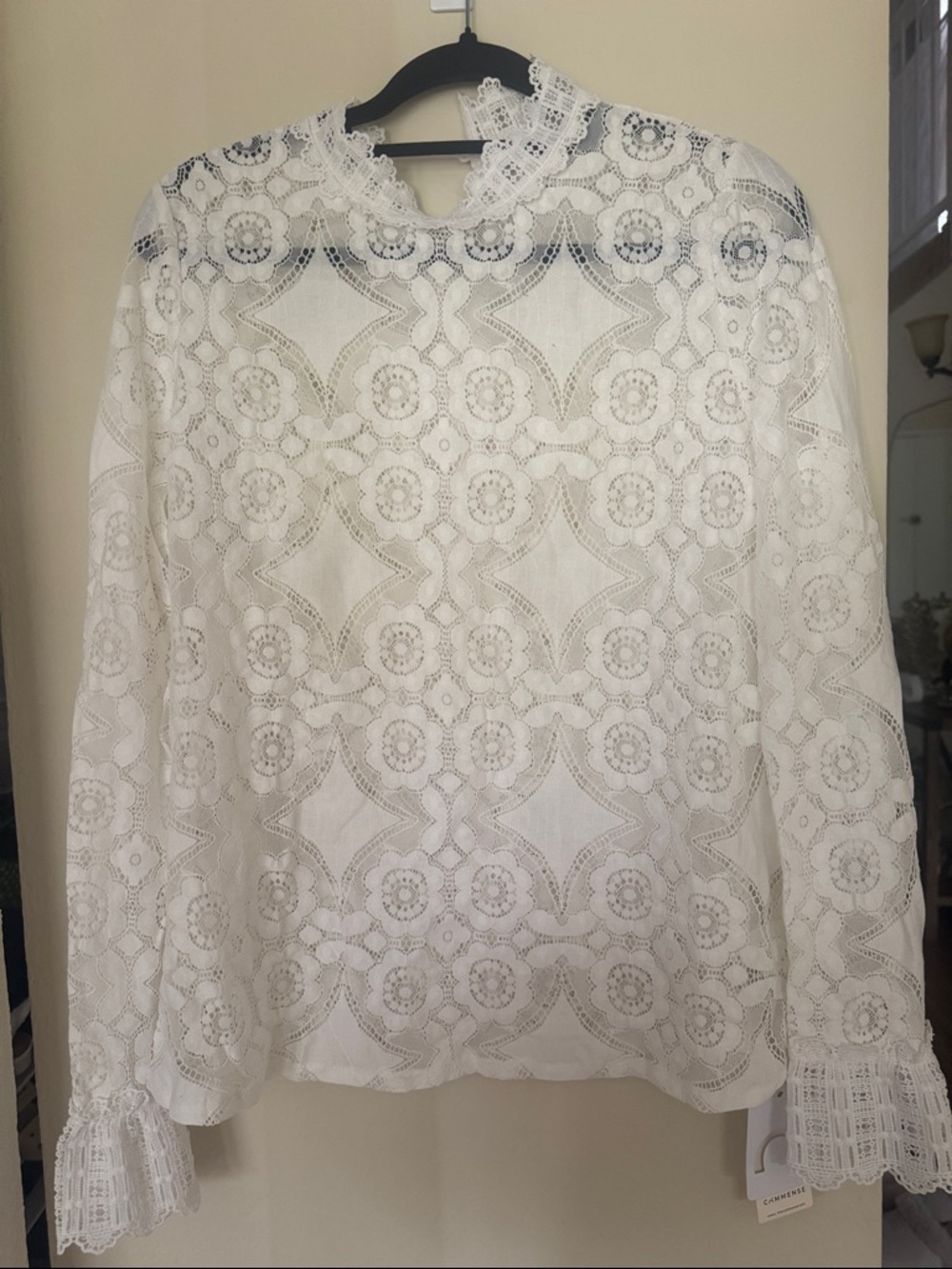 Commense White Floral Lace Crochet Blouse